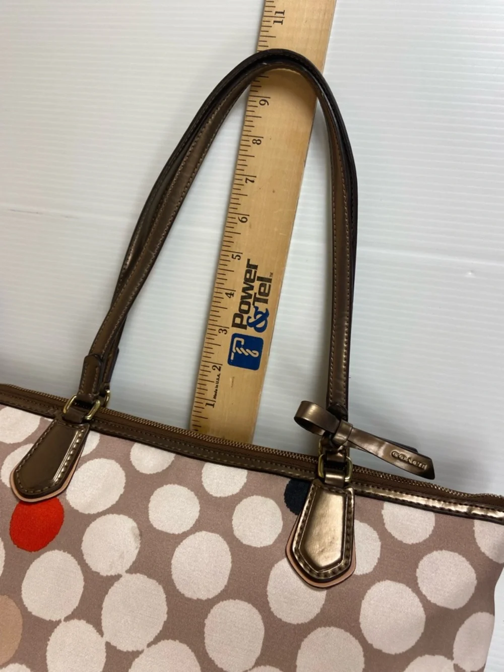 Coach Polka Dot Stripe Tote Satin Scarf Print Leather Trim Red Lining Rare - Picture 7 of 16